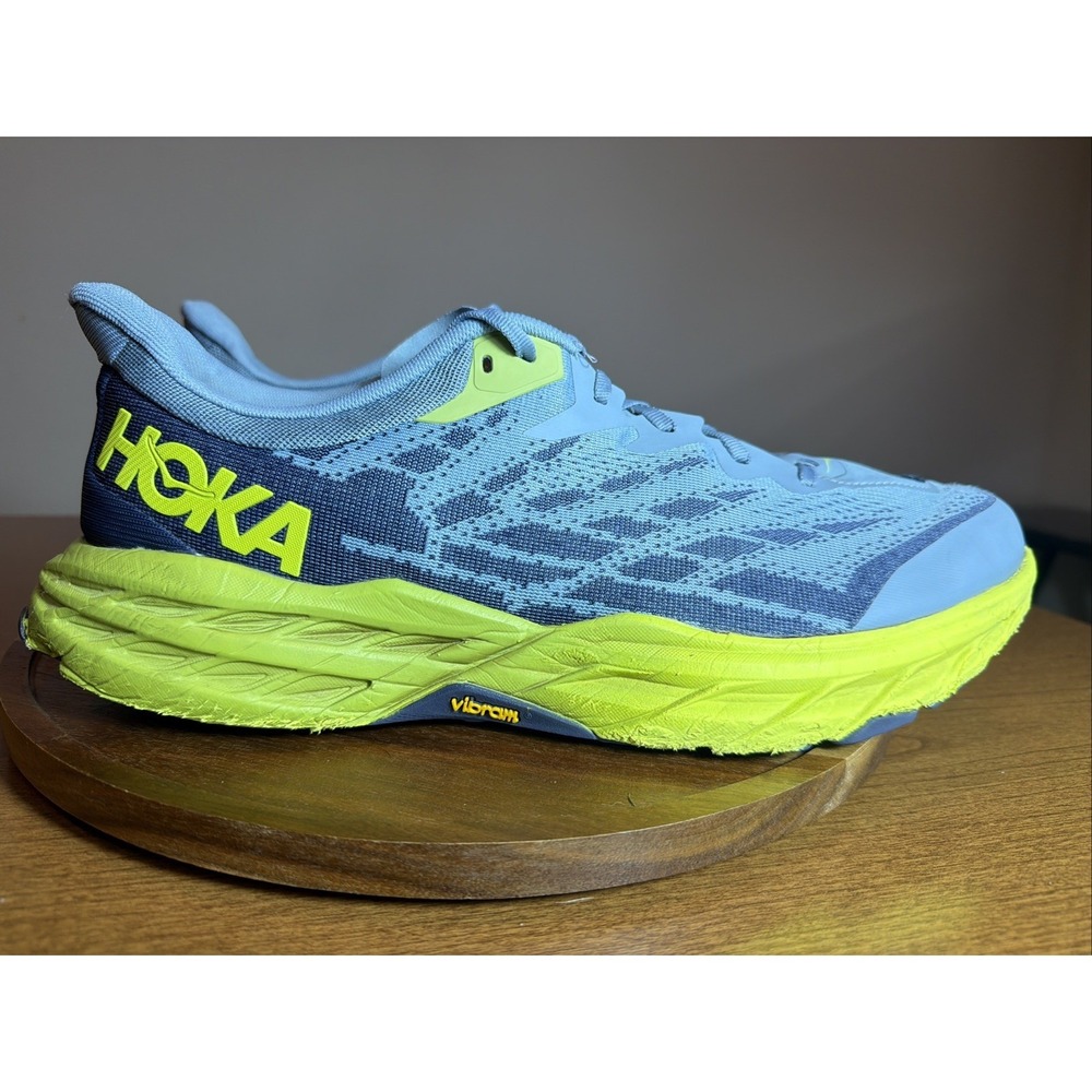 HOKA ONE ONE Men's Shoes Size 14 2E Speedgoat 5 Wide Stone Blue/ Dark Citron - Picture 5 of 16